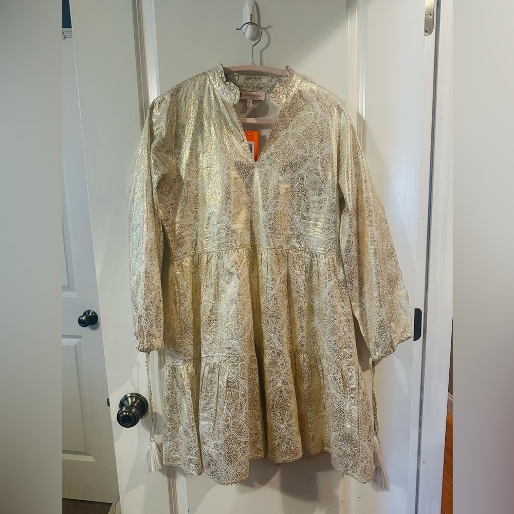 Jude Connally 🏷️ NWT Gold Metallic Long-Sleeve Dress